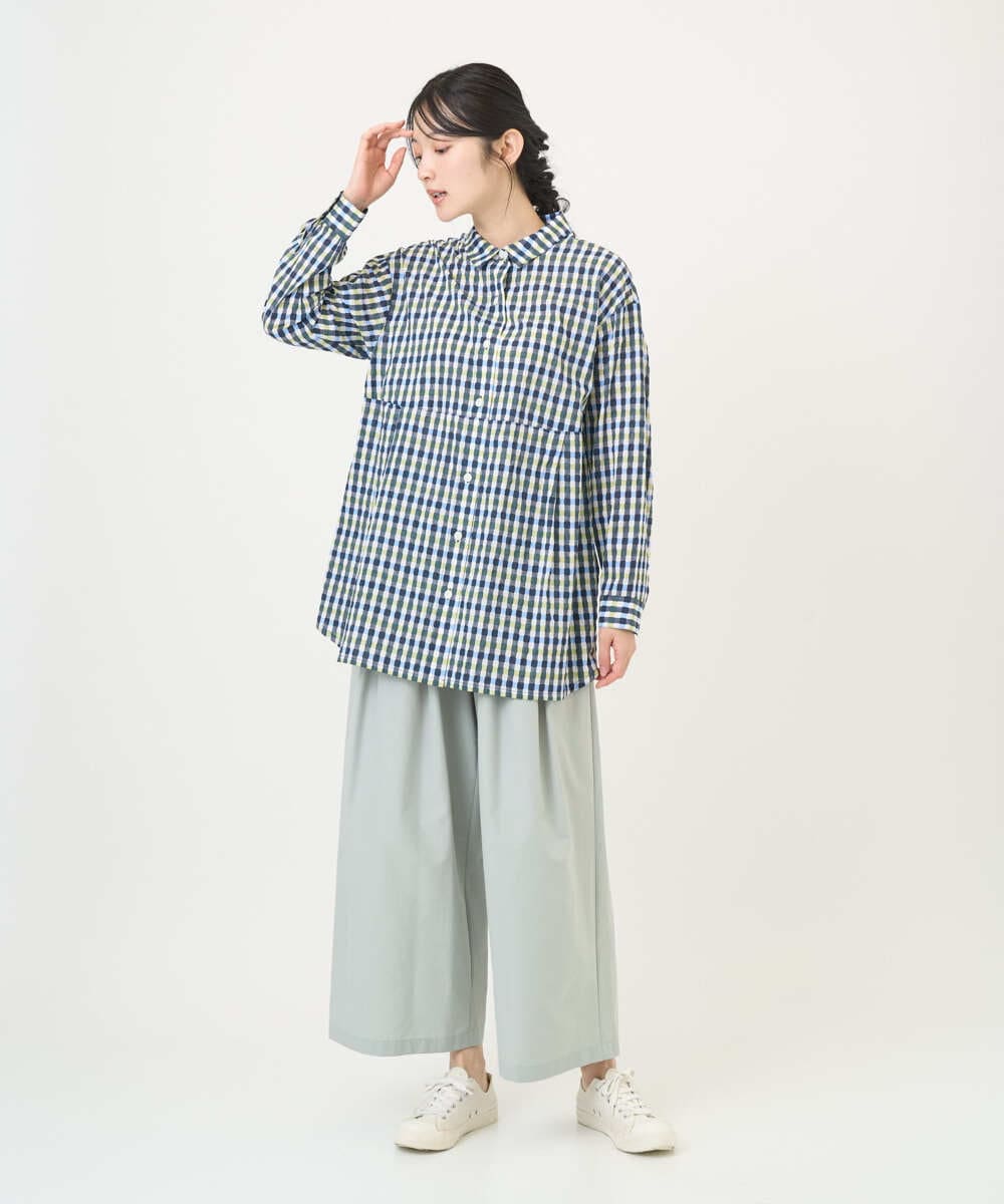 NGBGD24270 GIANNI LO GIUDICE(ジャンニ ロ ジュディチェ) [洗える]塩縮ギンガムプリントチュニックブラウス ブルー×グリーン