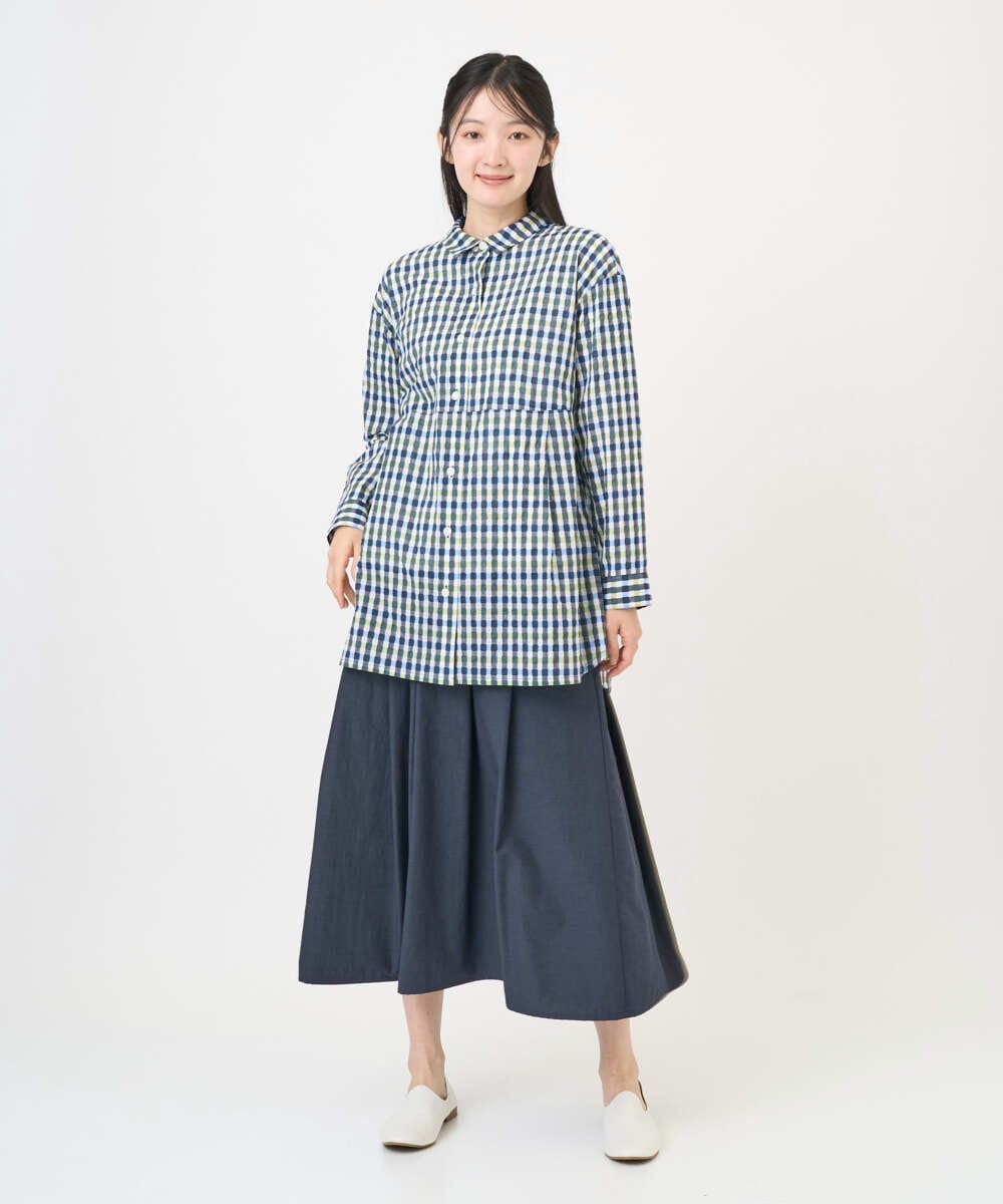 NGBGD24270 GIANNI LO GIUDICE(ジャンニ ロ ジュディチェ) [洗える]塩縮ギンガムプリントチュニックブラウス ブルー×グリーン