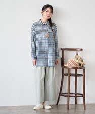 NGBGD24270 GIANNI LO GIUDICE(ジャンニ ロ ジュディチェ) [洗える]塩縮ギンガムプリントチュニックブラウス ブルー×グリーン