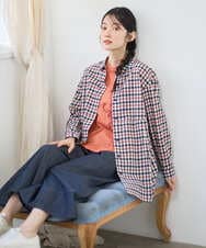 NGBGD24270 GIANNI LO GIUDICE(ジャンニ ロ ジュディチェ) [洗える]塩縮ギンガムプリントチュニックブラウス ブルー×グリーン