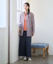 NGBGD24270 GIANNI LO GIUDICE(ジャンニ ロ ジュディチェ) [洗える]塩縮ギンガムプリントチュニックブラウス ブルー×グリーン