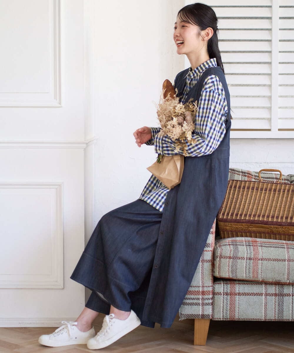 NGBGD24270 GIANNI LO GIUDICE(ジャンニ ロ ジュディチェ) [洗える]塩縮ギンガムプリントチュニックブラウス ブルー×グリーン