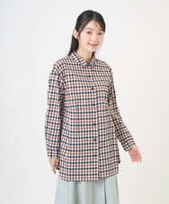 NGBGD24270 GIANNI LO GIUDICE(ジャンニ ロ ジュディチェ) [洗える]塩縮ギンガムプリントチュニックブラウス ブルー×グリーン