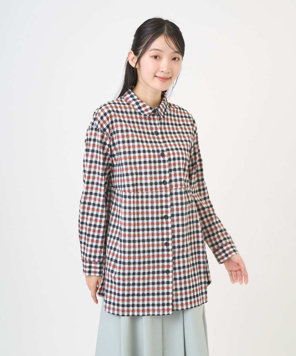 NGBGD24270 GIANNI LO GIUDICE(ジャンニ ロ ジュディチェ) [洗える]塩縮ギンガムプリントチュニックブラウス ブルー×グリーン