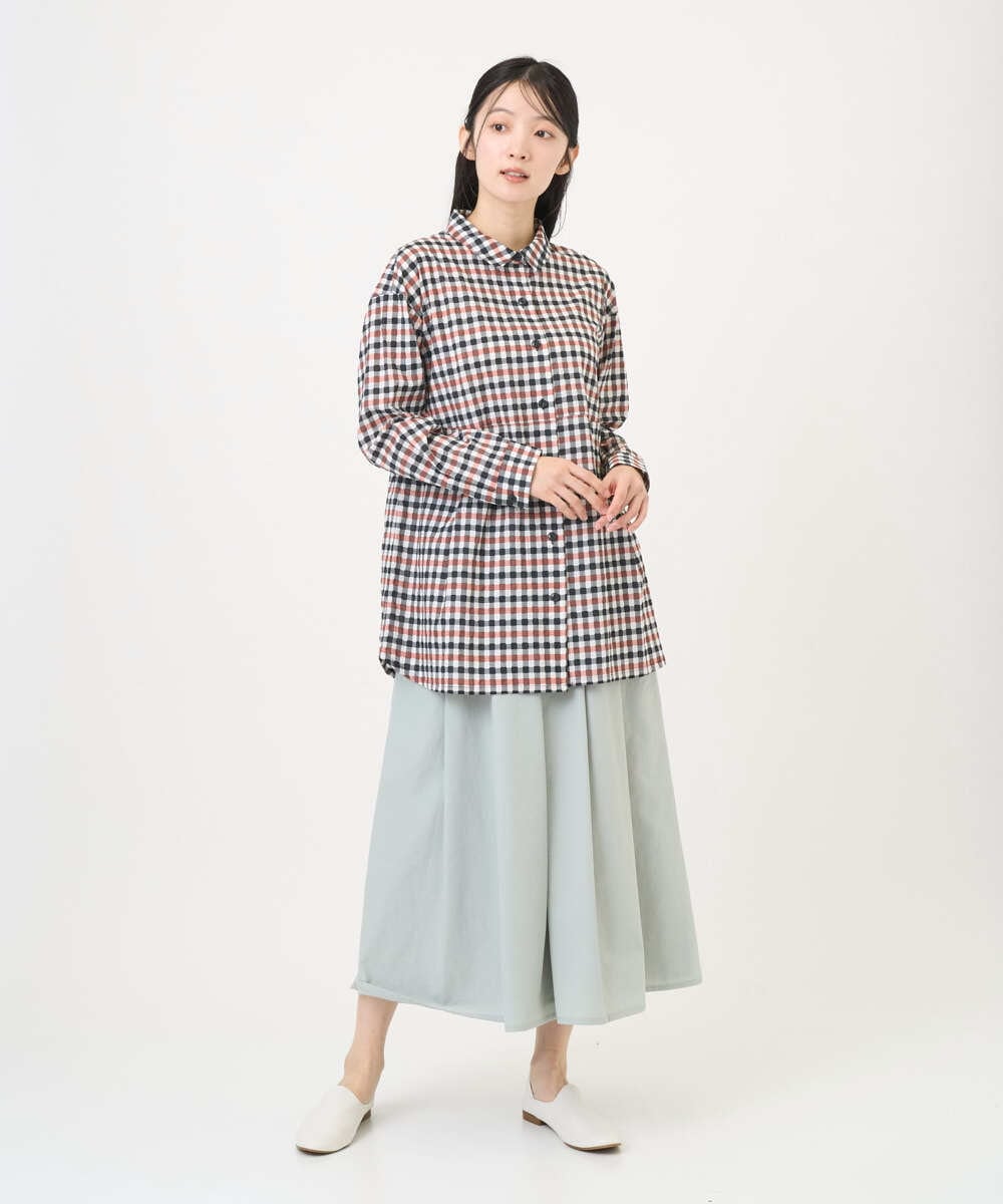 NGBGD24270 GIANNI LO GIUDICE(ジャンニ ロ ジュディチェ) [洗える]塩縮ギンガムプリントチュニックブラウス ブルー×グリーン