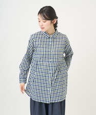 NGBGD24270 GIANNI LO GIUDICE(ジャンニ ロ ジュディチェ) [洗える]塩縮ギンガムプリントチュニックブラウス ブルー×グリーン