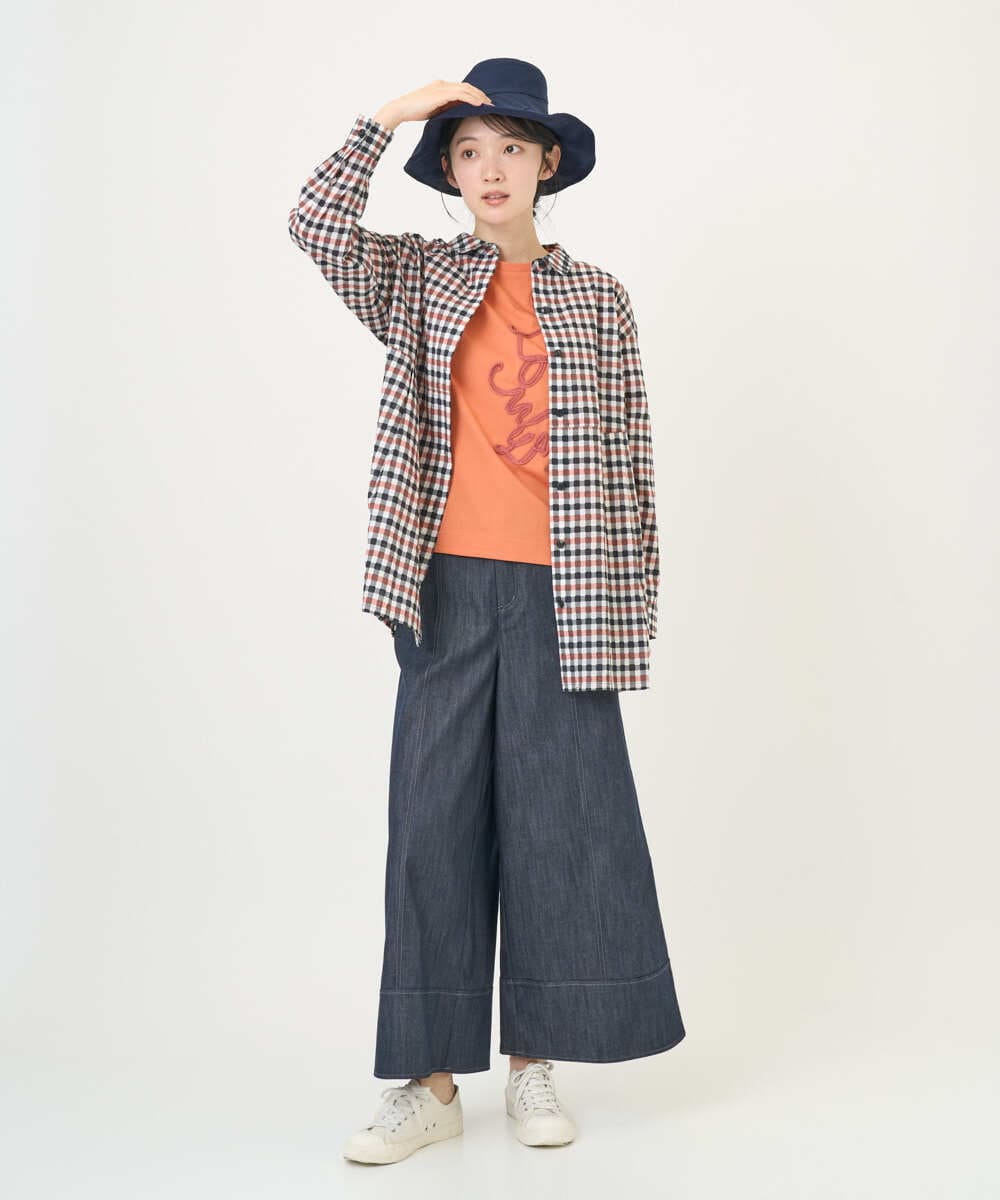 NGBGD24270 GIANNI LO GIUDICE(ジャンニ ロ ジュディチェ) [洗える]塩縮ギンガムプリントチュニックブラウス ブルー×グリーン