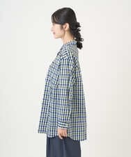 NGBGD24270 GIANNI LO GIUDICE(ジャンニ ロ ジュディチェ) [洗える]塩縮ギンガムプリントチュニックブラウス ブルー×グリーン