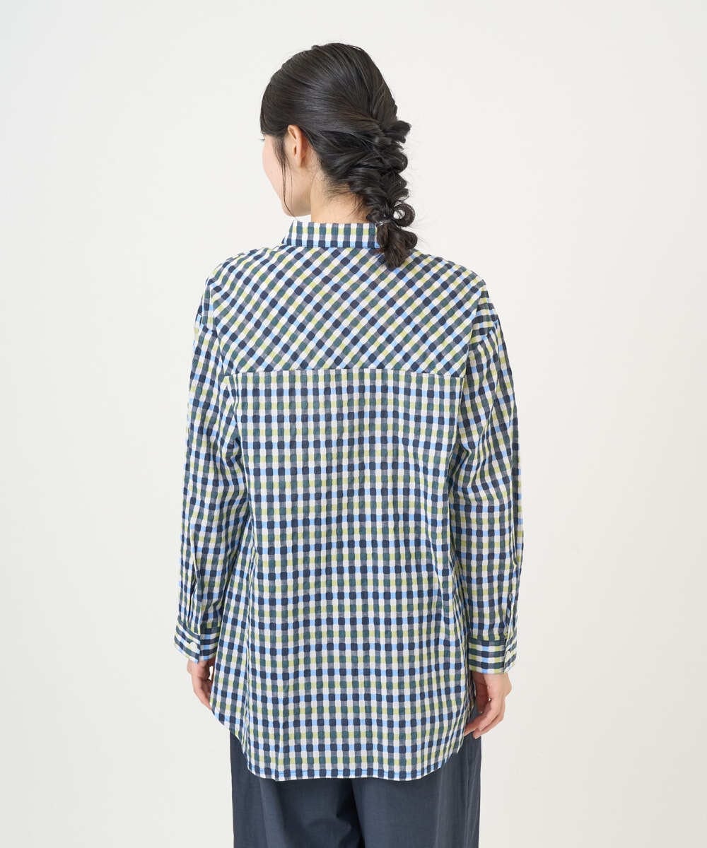 NGBGD24270 GIANNI LO GIUDICE(ジャンニ ロ ジュディチェ) [洗える]塩縮ギンガムプリントチュニックブラウス ブルー×グリーン