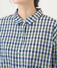 NGBGD24270 GIANNI LO GIUDICE(ジャンニ ロ ジュディチェ) [洗える]塩縮ギンガムプリントチュニックブラウス ブルー×グリーン