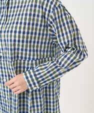 NGBGD24270 GIANNI LO GIUDICE(ジャンニ ロ ジュディチェ) [洗える]塩縮ギンガムプリントチュニックブラウス ブルー×グリーン