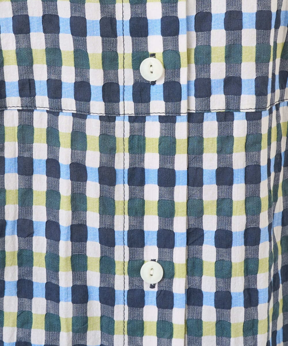 NGBGD24270 GIANNI LO GIUDICE(ジャンニ ロ ジュディチェ) [洗える]塩縮ギンガムプリントチュニックブラウス ブルー×グリーン