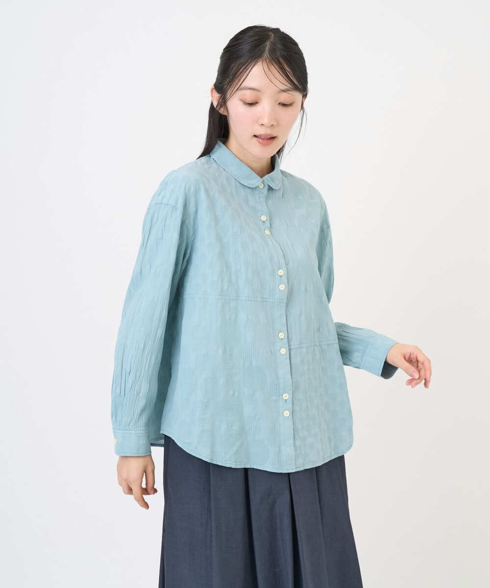 NGBGD32330 GIANNI LO GIUDICE(ジャンニ ロ ジュディチェ) [洗える]シャドーボイルドット前開きブラウス ライトブルー