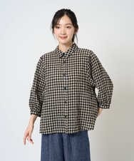 NGBGE42250 GIANNI LO GIUDICE(ジャンニ ロ ジュディチェ) [洗える]リネンコットンギンガムチェックブラウス ブラウン