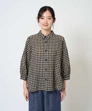 NGBGE42250 GIANNI LO GIUDICE(ジャンニ ロ ジュディチェ) [洗える]リネンコットンギンガムチェックブラウス ブラウン