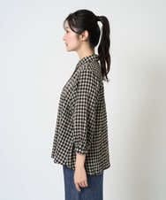 NGBGE42250 GIANNI LO GIUDICE(ジャンニ ロ ジュディチェ) [洗える]リネンコットンギンガムチェックブラウス ブラウン