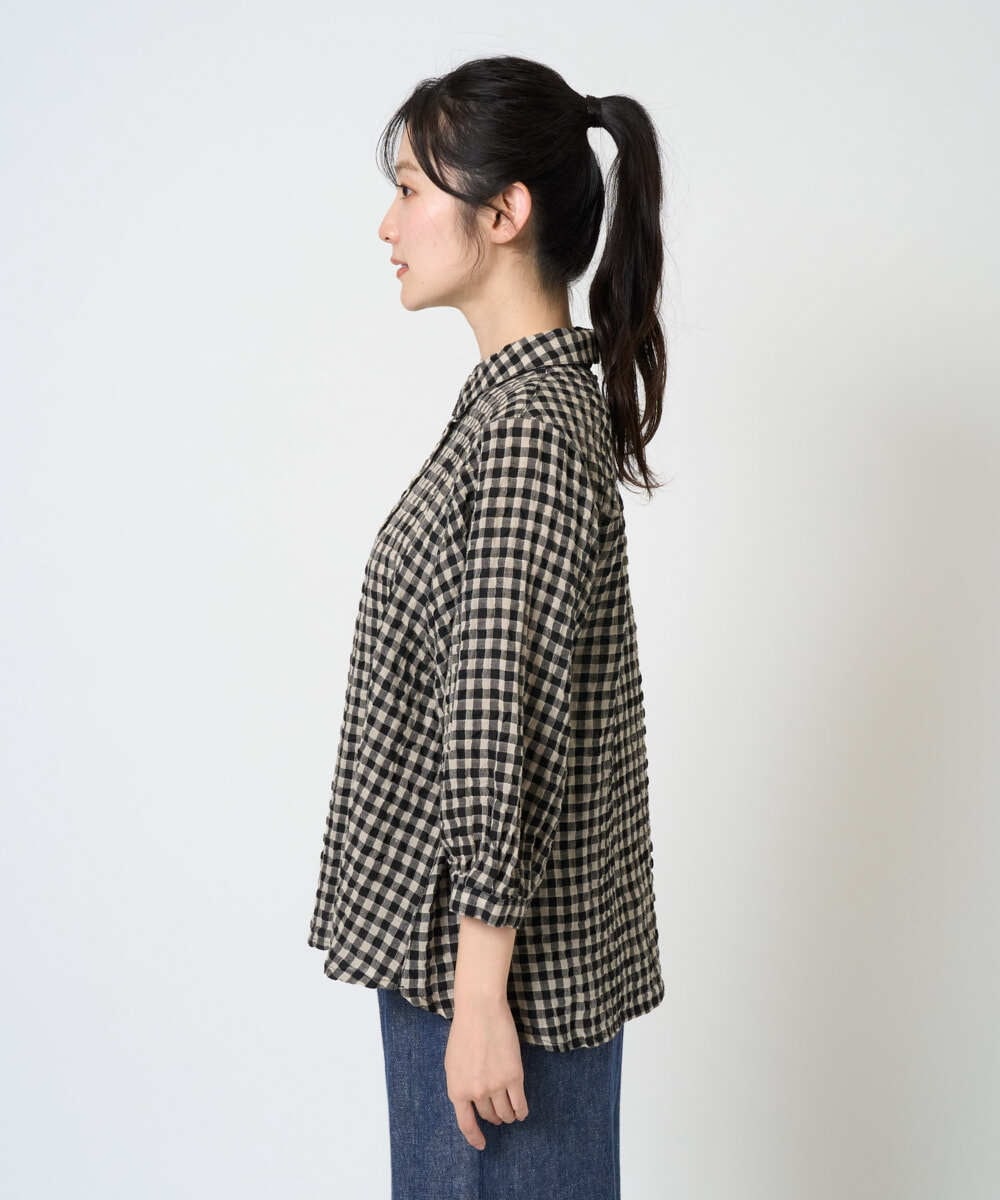 NGBGE42250 GIANNI LO GIUDICE(ジャンニ ロ ジュディチェ) [洗える]リネンコットンギンガムチェックブラウス ブラウン