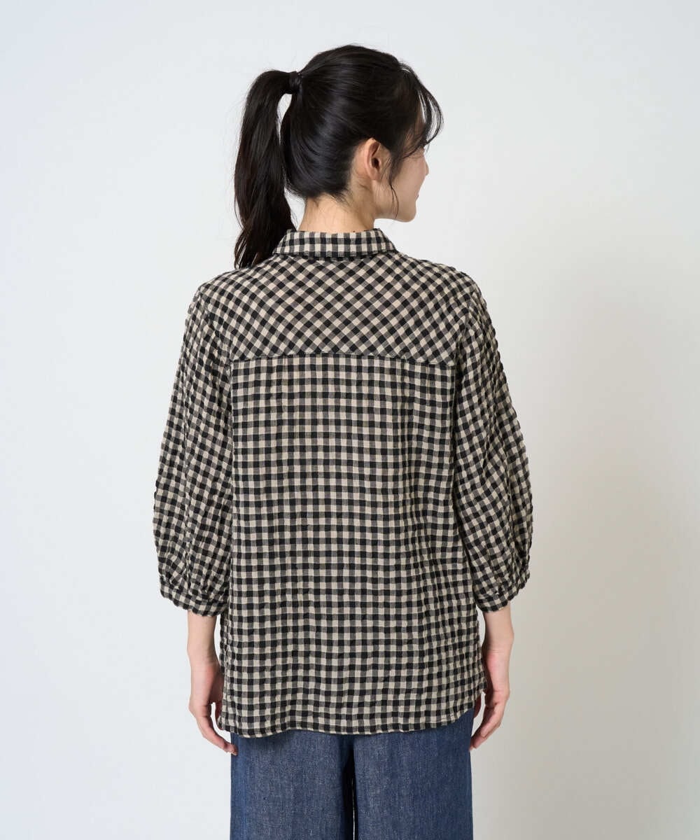 NGBGE42250 GIANNI LO GIUDICE(ジャンニ ロ ジュディチェ) [洗える]リネンコットンギンガムチェックブラウス ブラウン