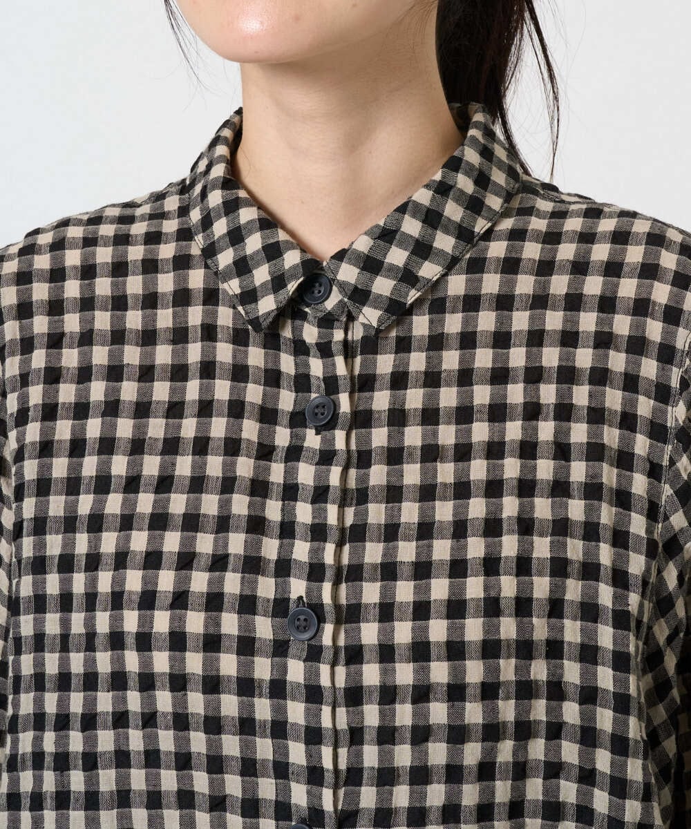 NGBGE42250 GIANNI LO GIUDICE(ジャンニ ロ ジュディチェ) [洗える]リネンコットンギンガムチェックブラウス ブラウン