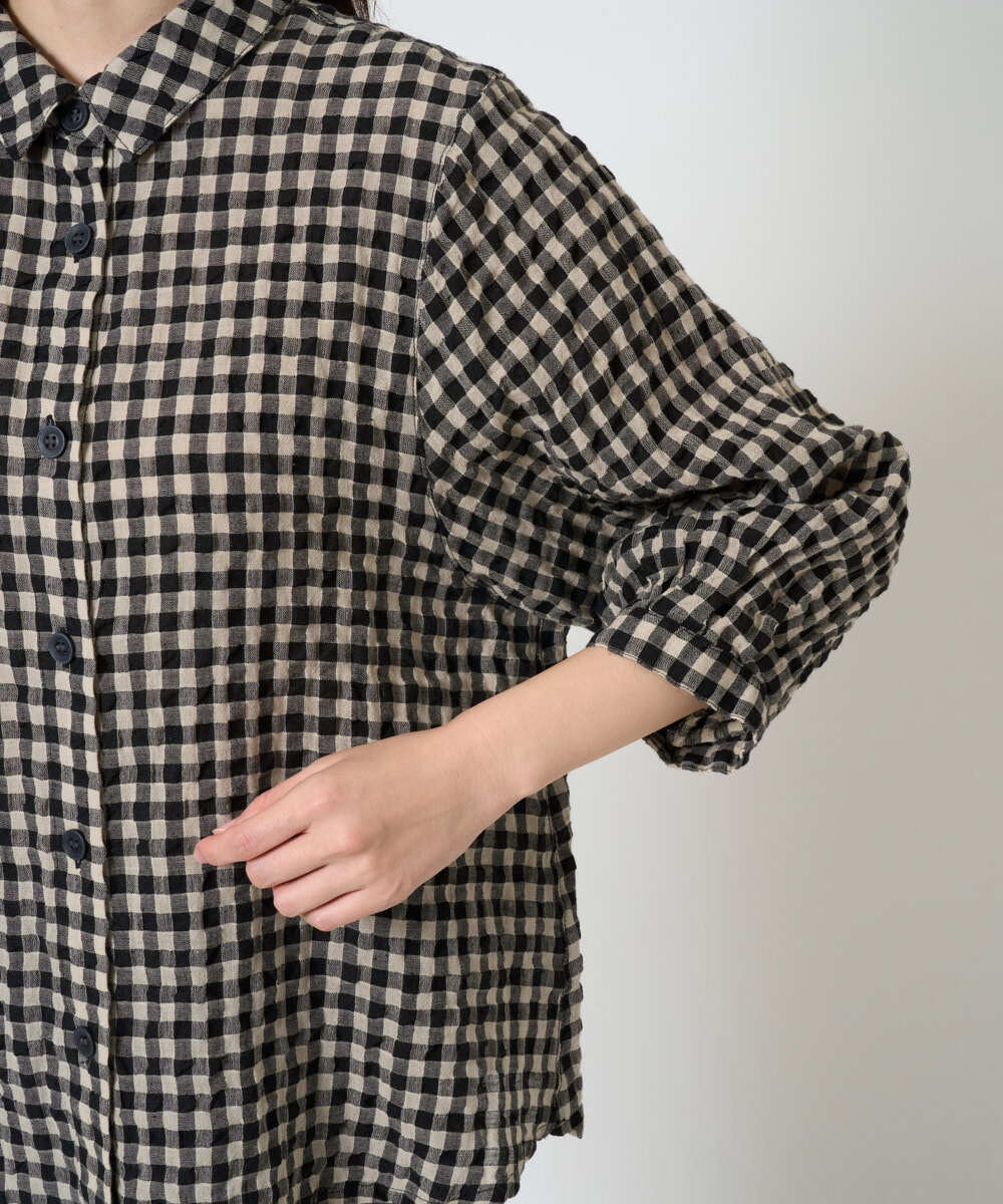 NGBGE42250 GIANNI LO GIUDICE(ジャンニ ロ ジュディチェ) [洗える]リネンコットンギンガムチェックブラウス ブラウン