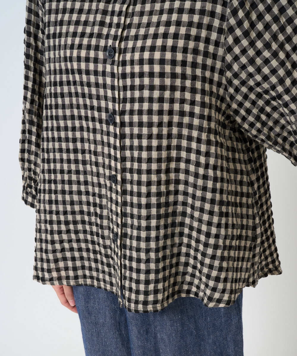NGBGE42250 GIANNI LO GIUDICE(ジャンニ ロ ジュディチェ) [洗える]リネンコットンギンガムチェックブラウス ブラウン