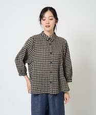 NGBGE42250 GIANNI LO GIUDICE(ジャンニ ロ ジュディチェ) [洗える]リネンコットンギンガムチェックブラウス ブラウン