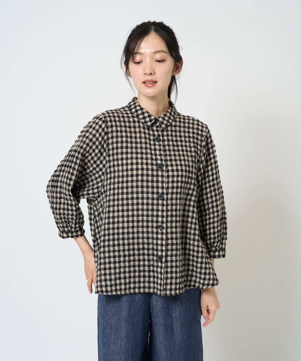 NGBGE42250 GIANNI LO GIUDICE(ジャンニ ロ ジュディチェ) [洗える]リネンコットンギンガムチェックブラウス ブラウン