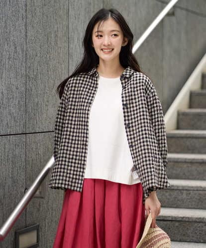 NGBGE42250 GIANNI LO GIUDICE [洗える]リネンコットンギンガムチェックブラウス