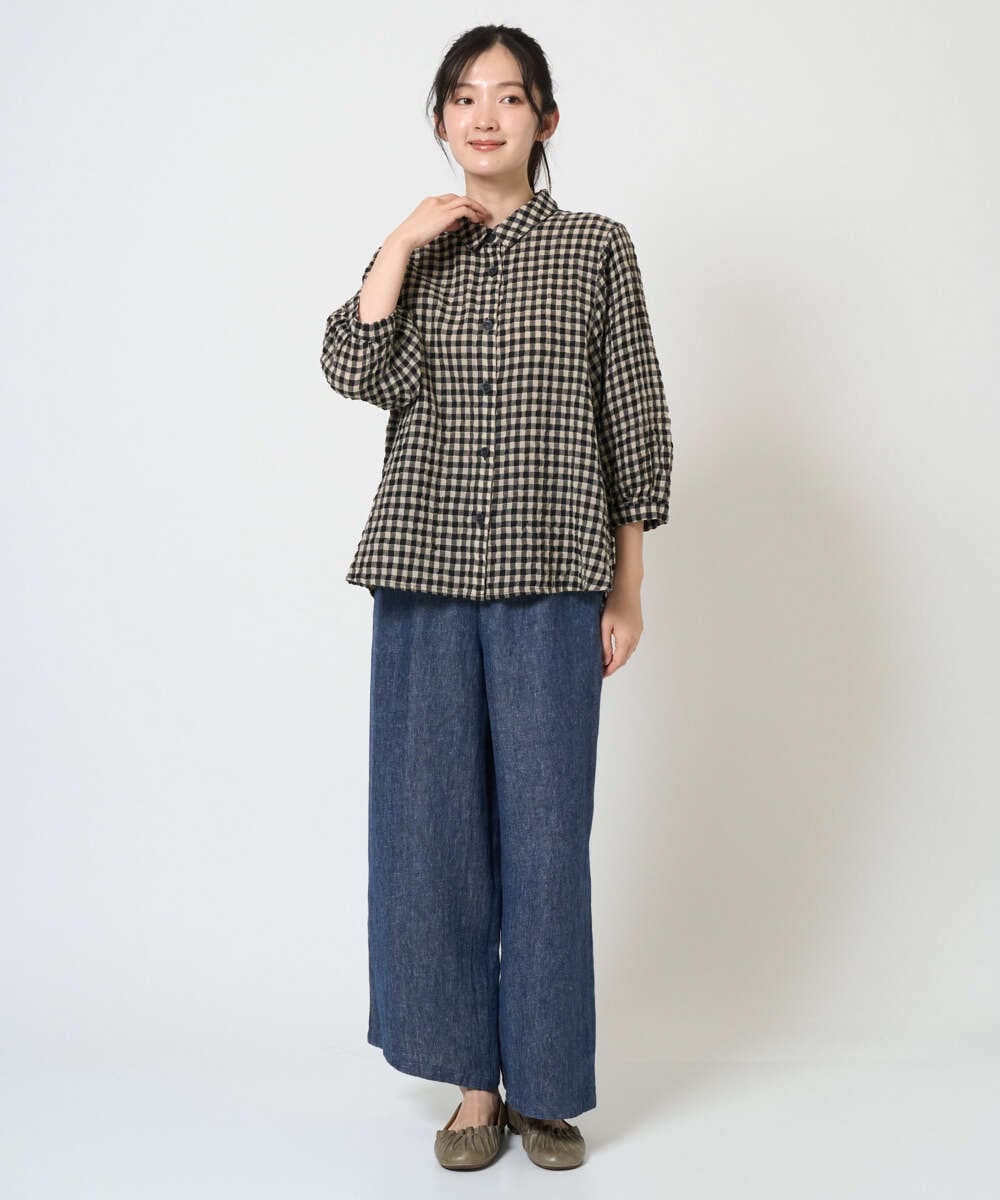 NGBGE42250 GIANNI LO GIUDICE(ジャンニ ロ ジュディチェ) [洗える]リネンコットンギンガムチェックブラウス ブラウン