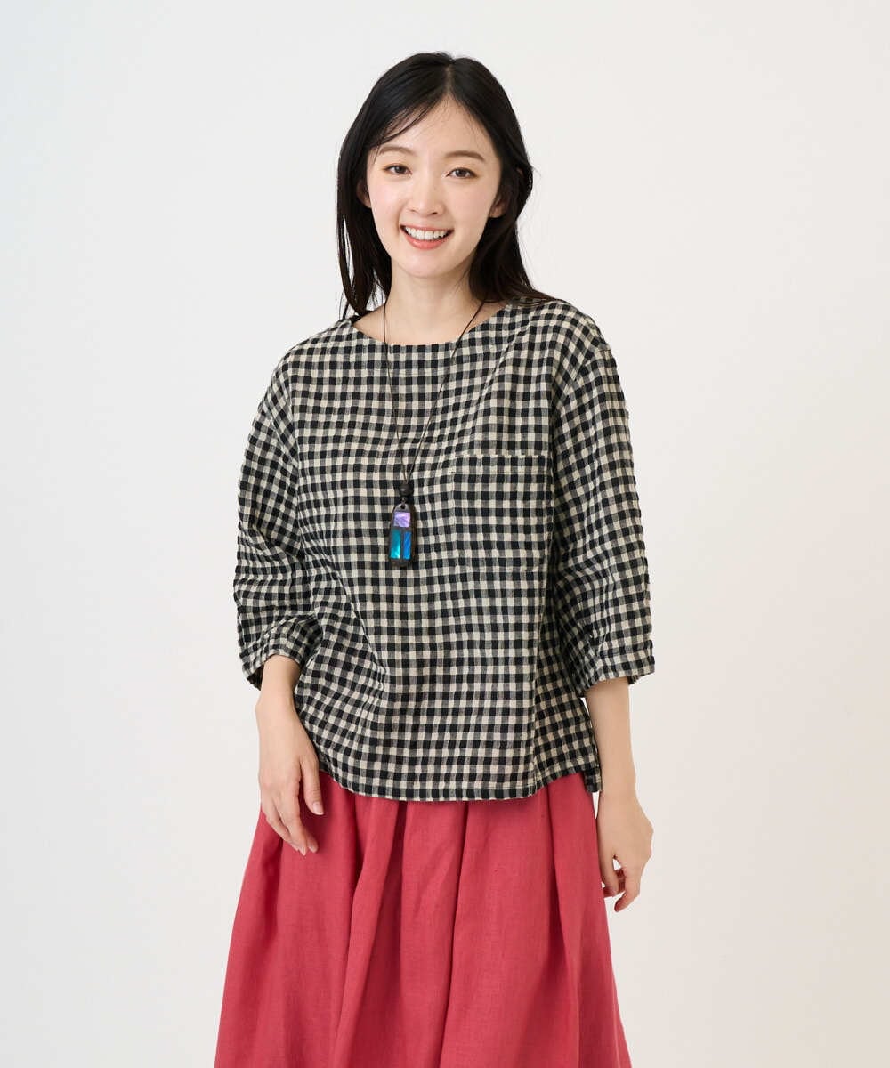 NGBGE43230 GIANNI LO GIUDICE(ジャンニ ロ ジュディチェ) [洗える]リネンコットンギンガムチェックブラウス ブラック