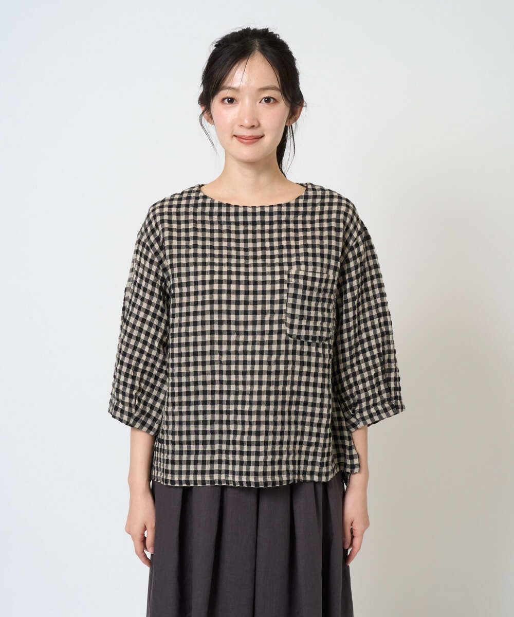 NGBGE43230 GIANNI LO GIUDICE(ジャンニ ロ ジュディチェ) [洗える]リネンコットンギンガムチェックブラウス ブラック