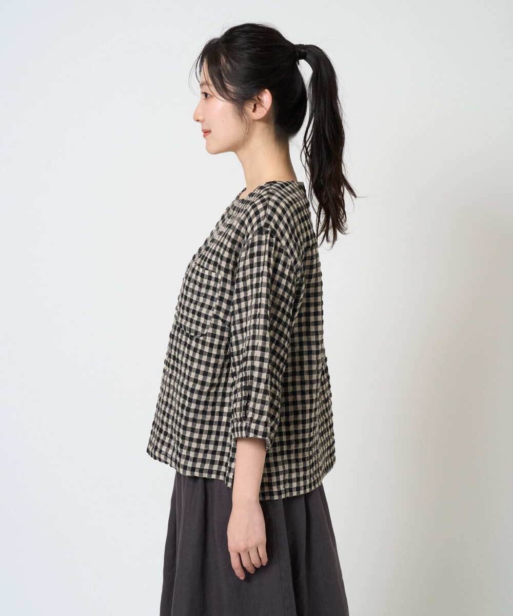 NGBGE43230 GIANNI LO GIUDICE(ジャンニ ロ ジュディチェ) [洗える]リネンコットンギンガムチェックブラウス ブラック