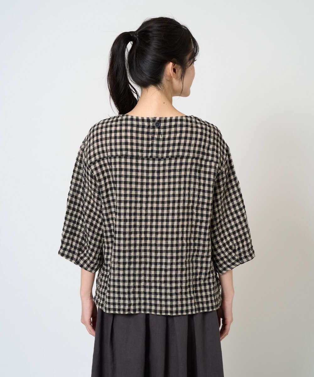 NGBGE43230 GIANNI LO GIUDICE(ジャンニ ロ ジュディチェ) [洗える]リネンコットンギンガムチェックブラウス ブラック