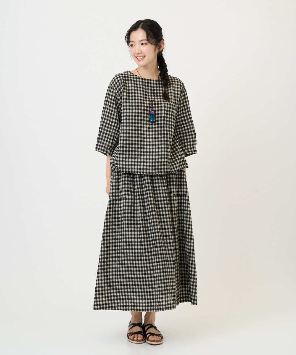 NGBGE43230 GIANNI LO GIUDICE(ジャンニ ロ ジュディチェ) [洗える]リネンコットンギンガムチェックブラウス ブラック