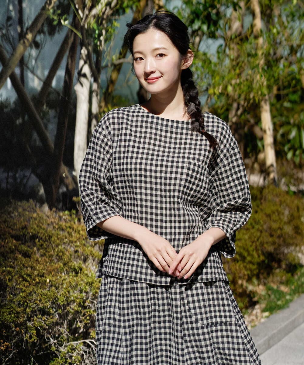 NGBGE43230 GIANNI LO GIUDICE(ジャンニ ロ ジュディチェ) [洗える]リネンコットンギンガムチェックブラウス ブラック