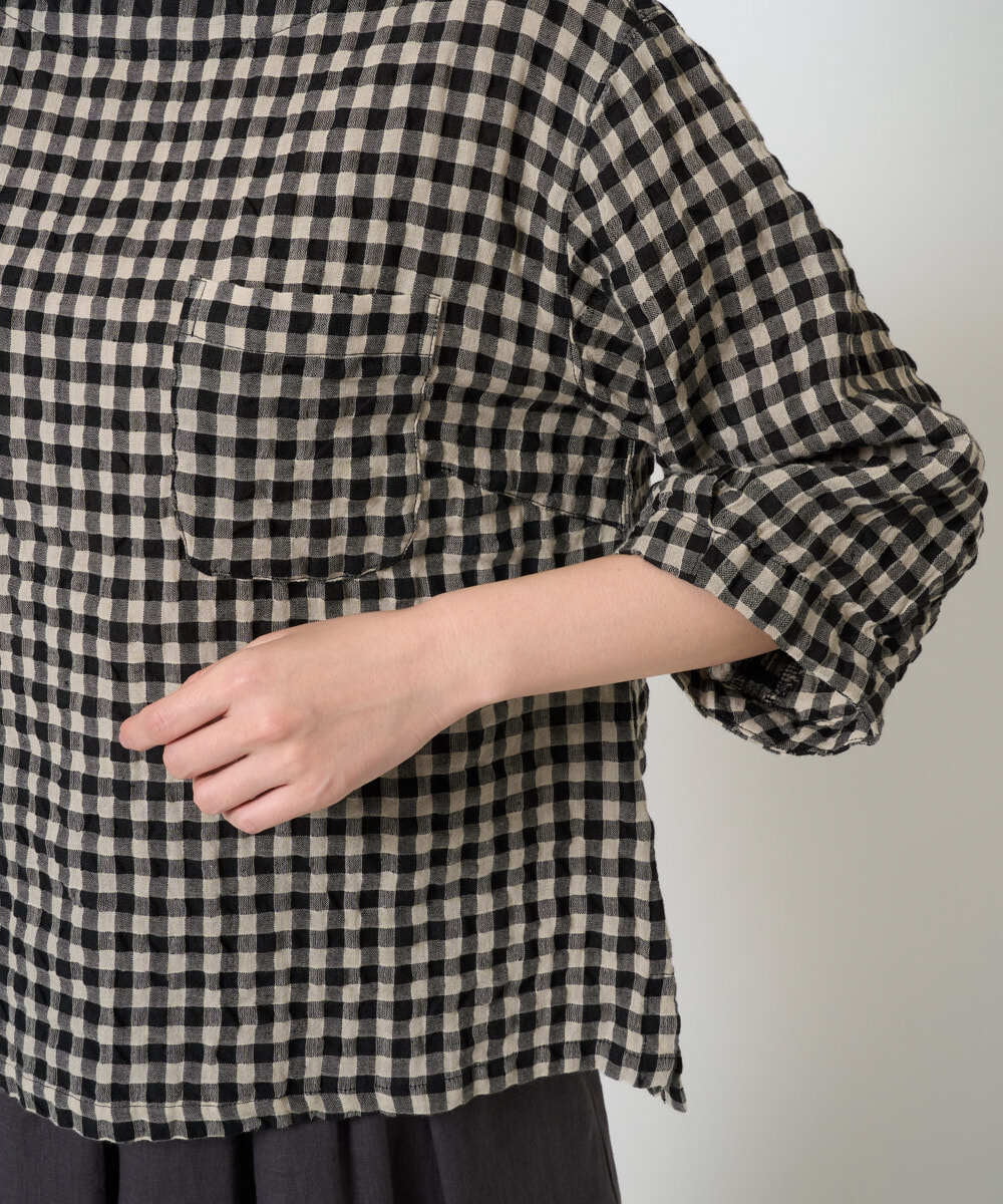 NGBGE43230 GIANNI LO GIUDICE(ジャンニ ロ ジュディチェ) [洗える]リネンコットンギンガムチェックブラウス ブラック