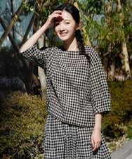 NGBGE43230 GIANNI LO GIUDICE(ジャンニ ロ ジュディチェ) [洗える]リネンコットンギンガムチェックブラウス ブラック