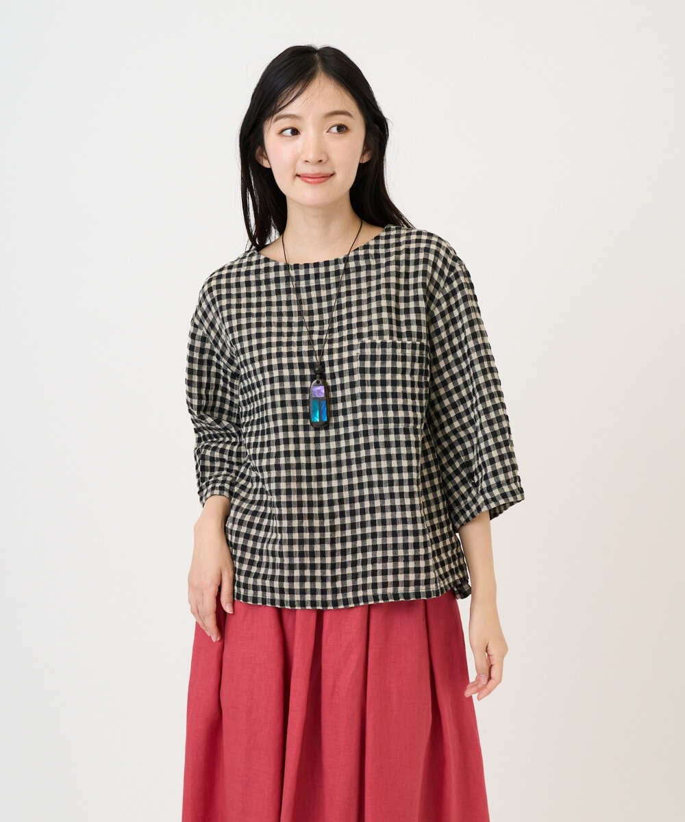 NGBGE43230 GIANNI LO GIUDICE(ジャンニ ロ ジュディチェ) [洗える]リネンコットンギンガムチェックブラウス ブラック