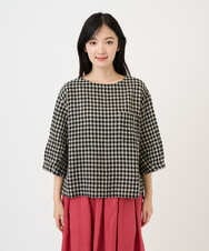 NGBGE43230 GIANNI LO GIUDICE(ジャンニ ロ ジュディチェ) [洗える]リネンコットンギンガムチェックブラウス ブラック