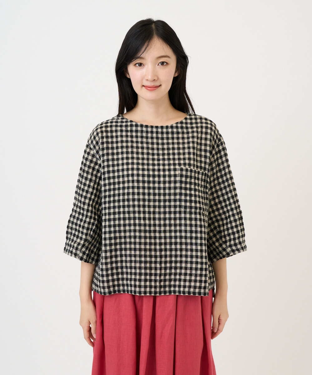 NGBGE43230 GIANNI LO GIUDICE(ジャンニ ロ ジュディチェ) [洗える]リネンコットンギンガムチェックブラウス ブラック