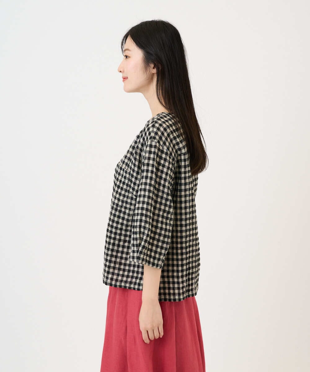 NGBGE43230 GIANNI LO GIUDICE(ジャンニ ロ ジュディチェ) [洗える]リネンコットンギンガムチェックブラウス ブラック