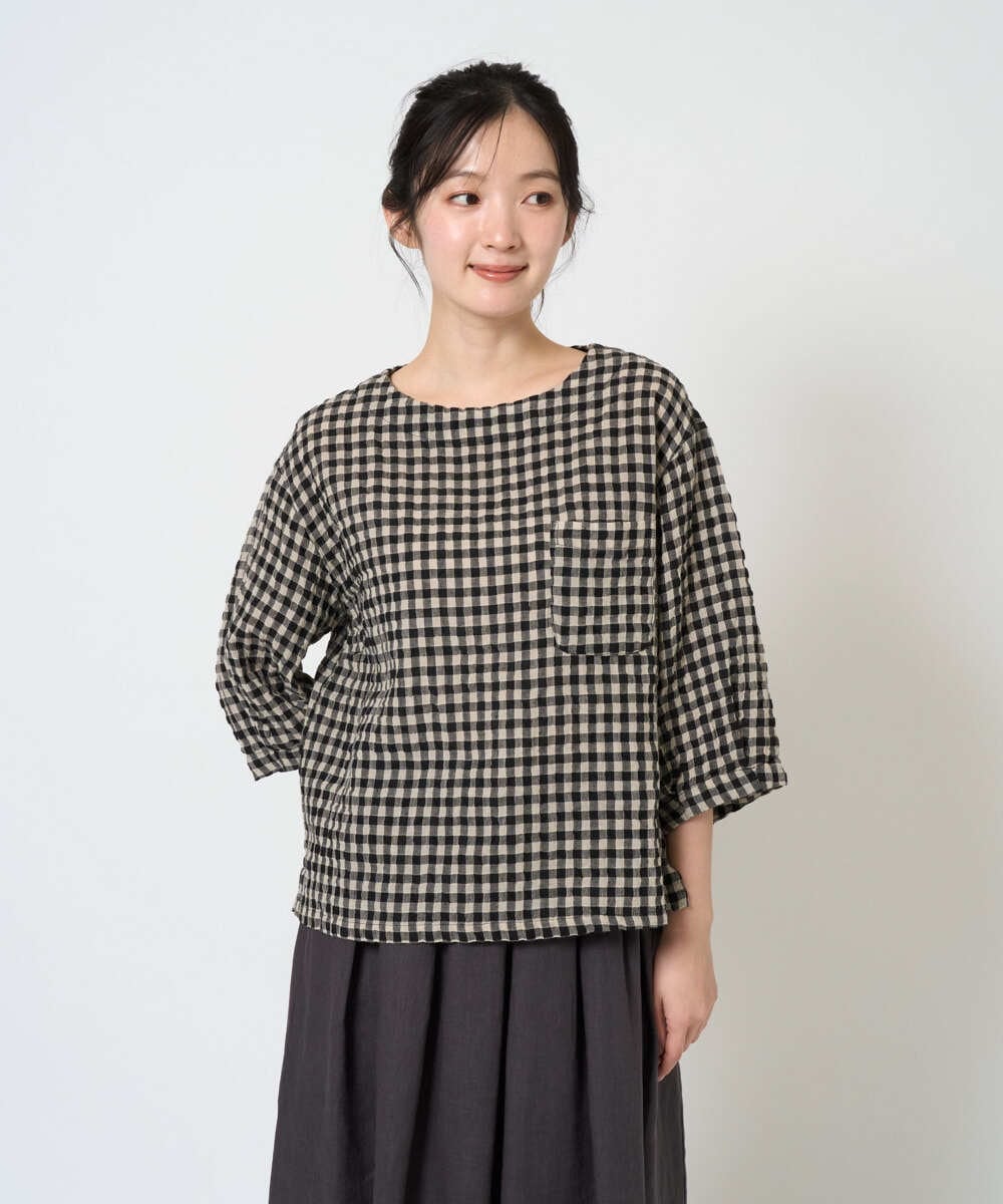 NGBGE43230 GIANNI LO GIUDICE(ジャンニ ロ ジュディチェ) [洗える]リネンコットンギンガムチェックブラウス ブラック