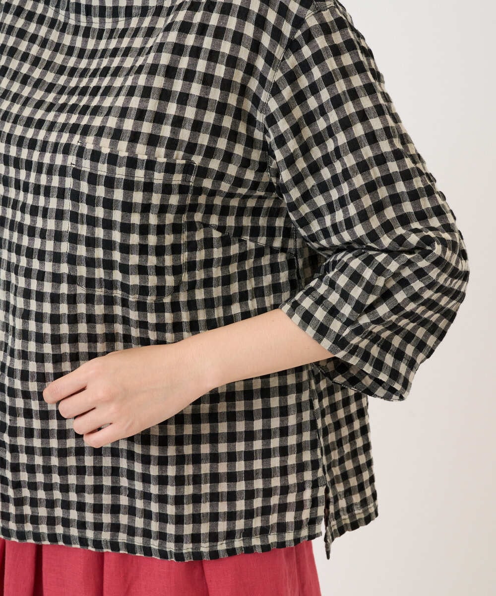 NGBGE43230 GIANNI LO GIUDICE(ジャンニ ロ ジュディチェ) [洗える]リネンコットンギンガムチェックブラウス ブラック