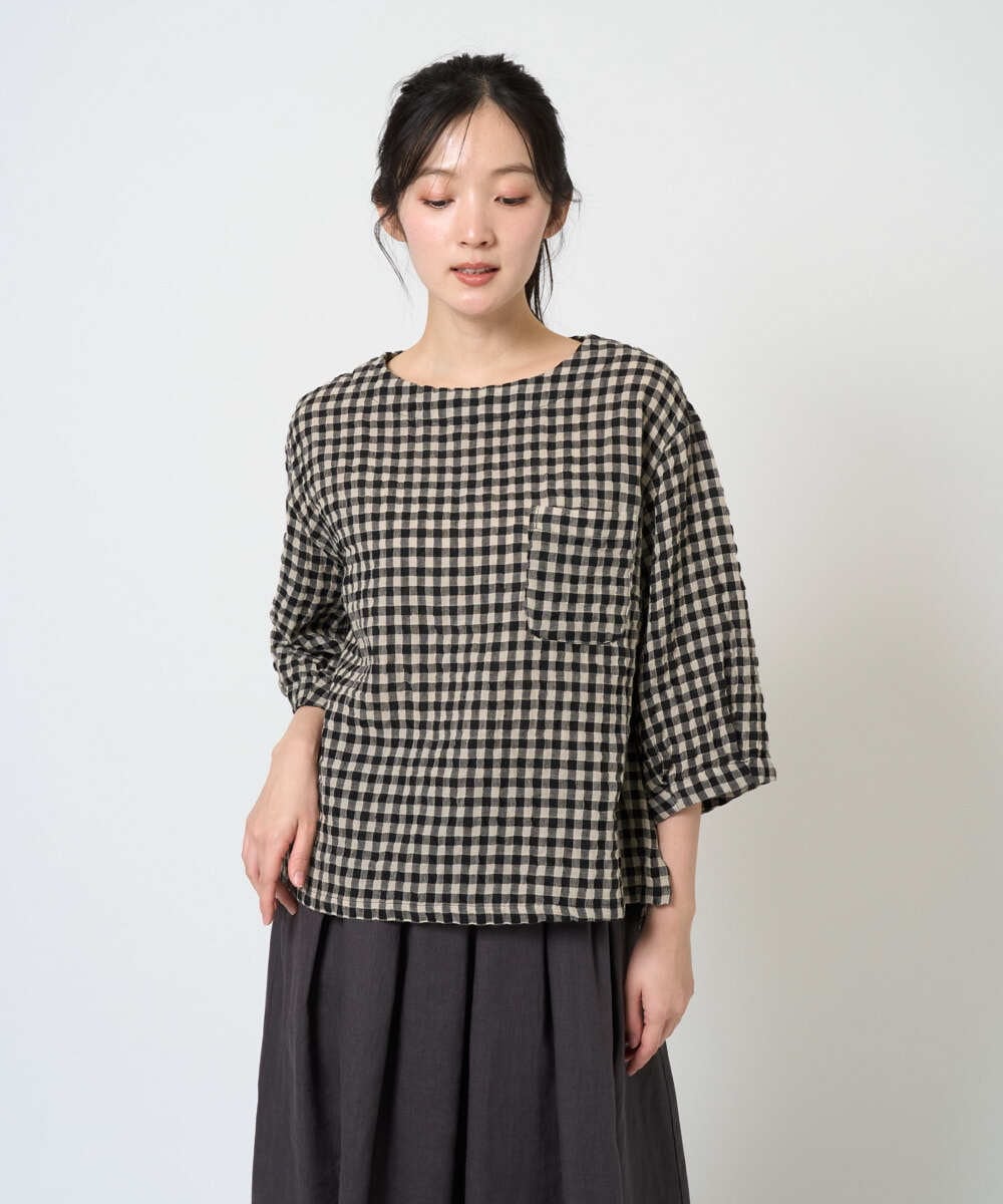 NGBGE43230 GIANNI LO GIUDICE(ジャンニ ロ ジュディチェ) [洗える]リネンコットンギンガムチェックブラウス ブラック