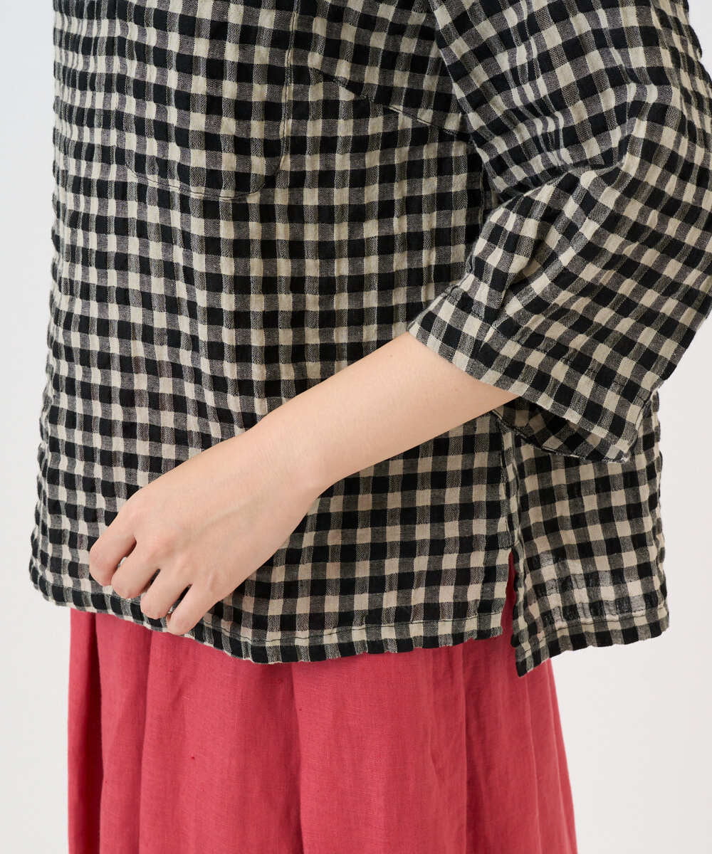 NGBGE43230 GIANNI LO GIUDICE(ジャンニ ロ ジュディチェ) [洗える]リネンコットンギンガムチェックブラウス ブラック