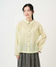 NGBGE45250 GIANNI LO GIUDICE(ジャンニ ロ ジュディチェ) [洗える]塩縮加工ダイヤ柄ブラウス ライトイエロー