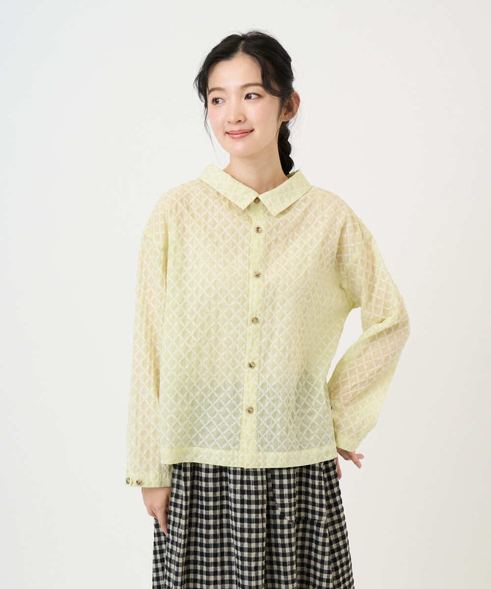 NGBGE45250 GIANNI LO GIUDICE(ジャンニ ロ ジュディチェ) [洗える]塩縮加工ダイヤ柄ブラウス ライトイエロー