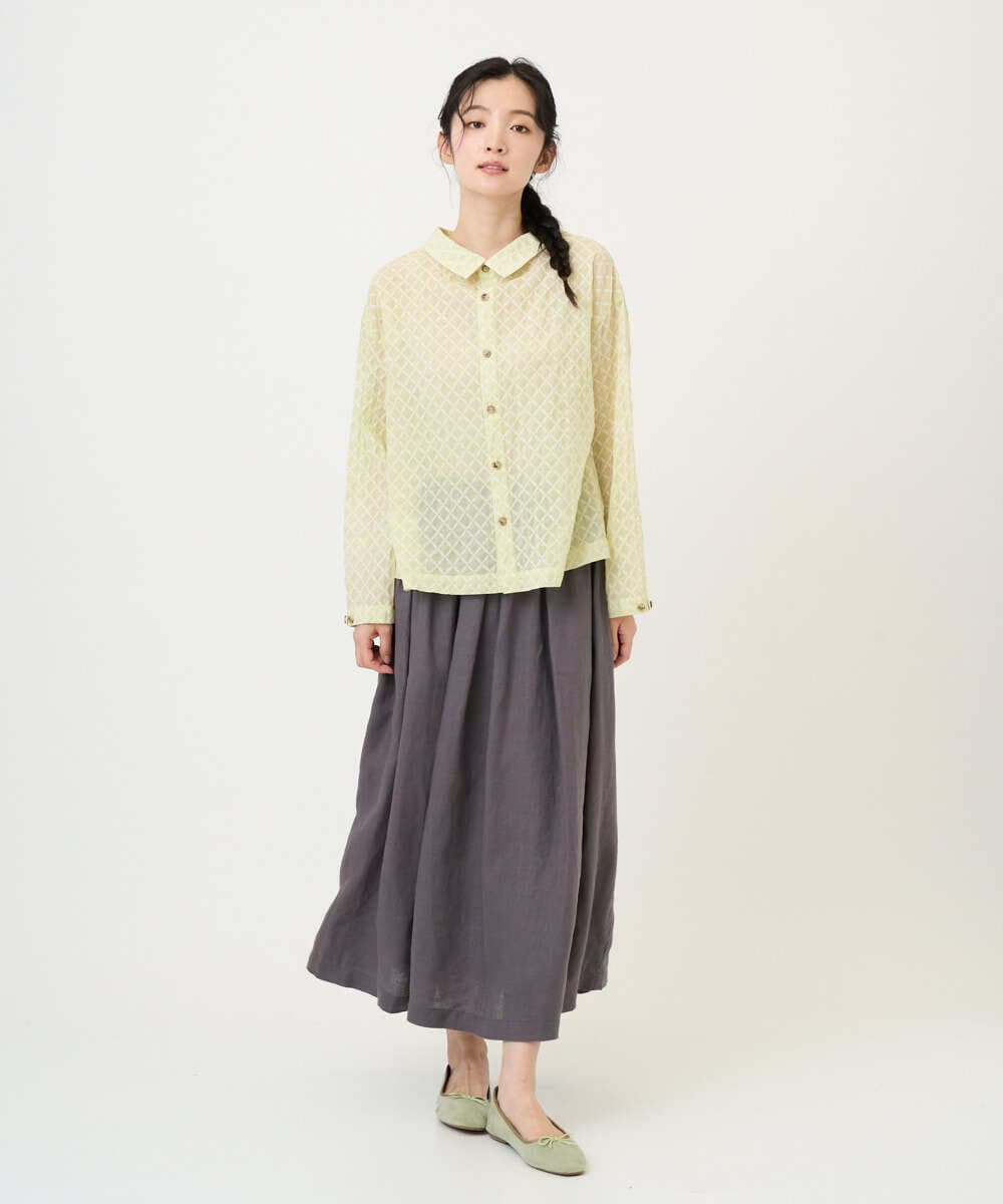 NGBGE45250 GIANNI LO GIUDICE(ジャンニ ロ ジュディチェ) [洗える]塩縮加工ダイヤ柄ブラウス ライトイエロー