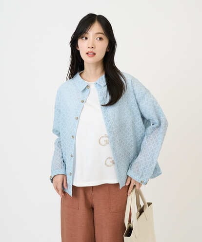 NGBGE45250 GIANNI LO GIUDICE [洗える]塩縮加工ダイヤ柄ブラウス