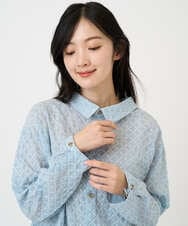 NGBGE45250 GIANNI LO GIUDICE(ジャンニ ロ ジュディチェ) [洗える]塩縮加工ダイヤ柄ブラウス ライトブルー